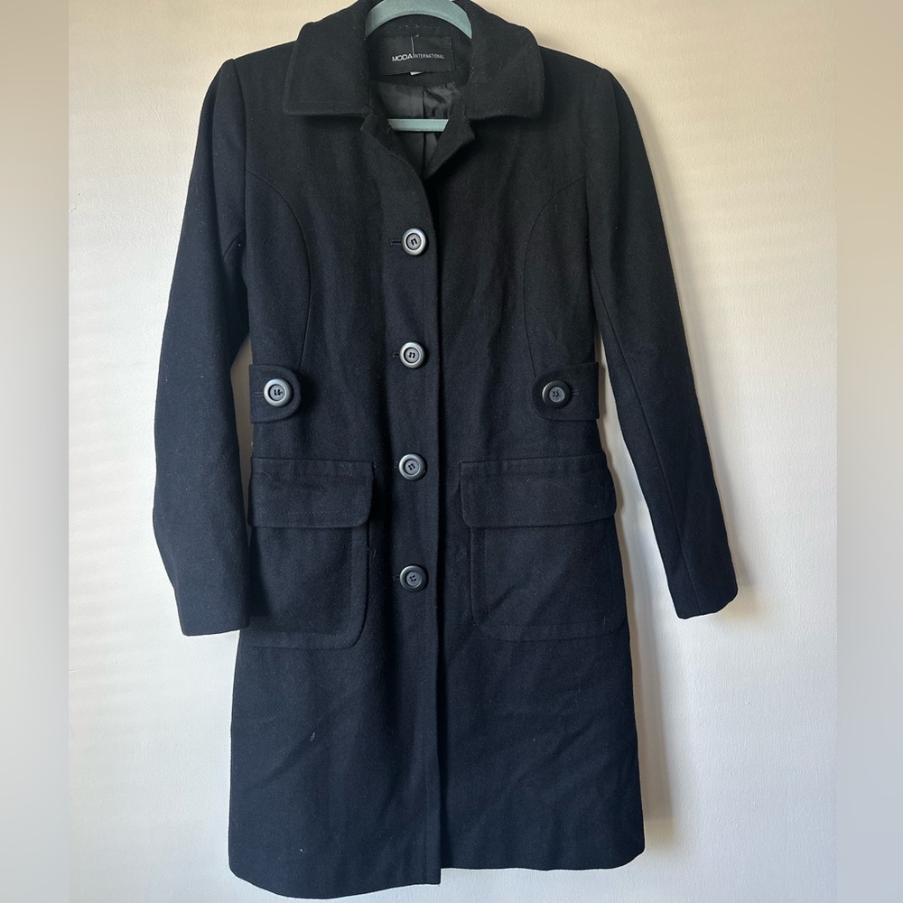 MODA International Wool Peacoat Black Women’s Small Long Buttoned